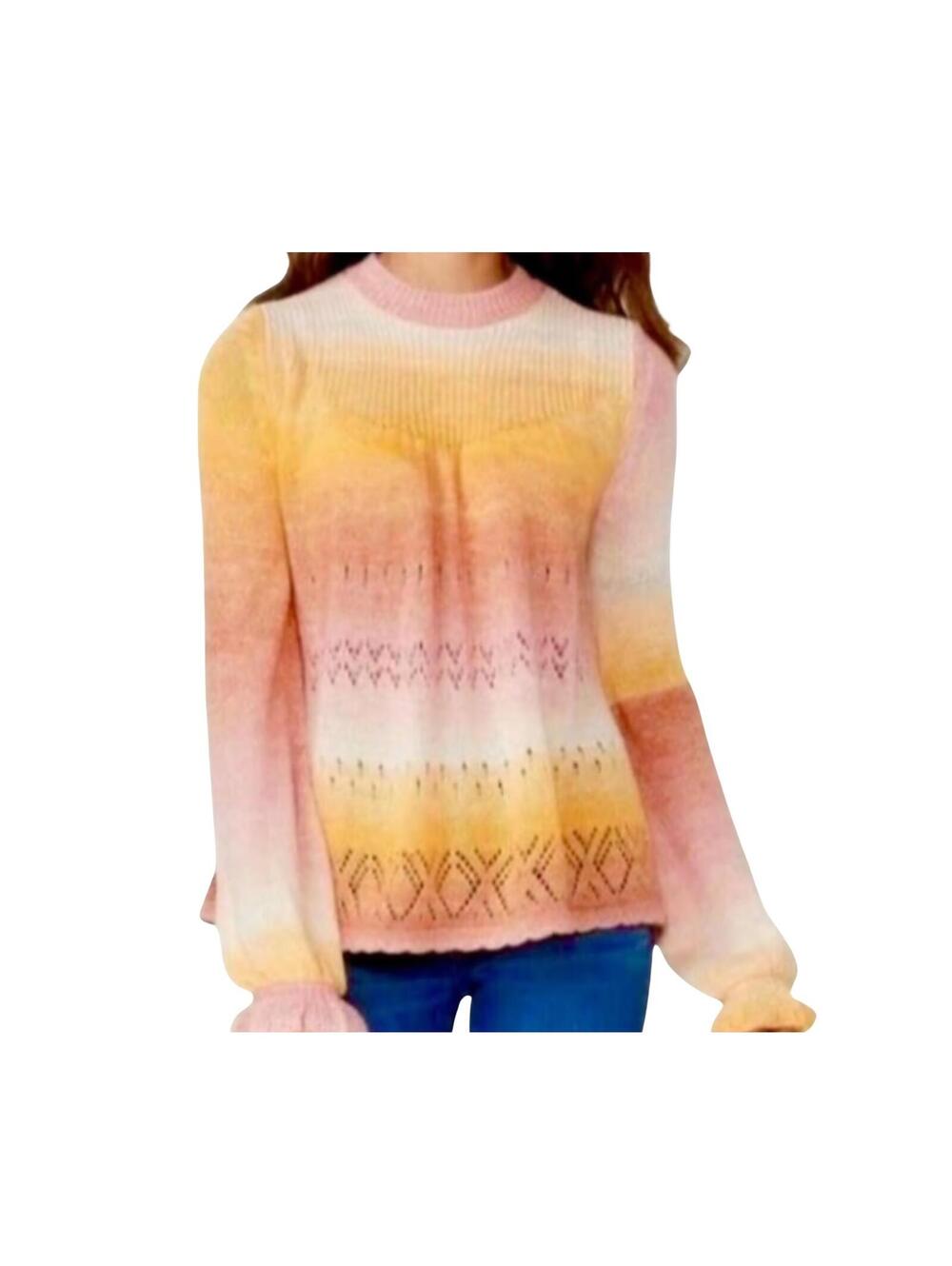 LC Lauren Conrad Ombre Sweater Womens XL Pink Yellow Knit Cottagecore Cozy